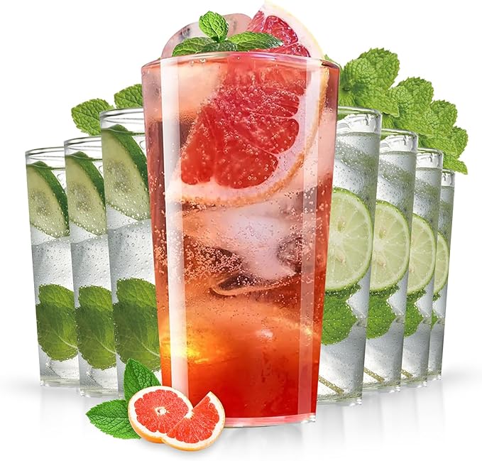 Liacere Plastic Drinking Glasses Set of 12-18oz Highball Clear Reusable Plastic Glasses Colors, Water Glasses Cups, Bar Tumbler Glassware Set for Beer, Juice, Cocktail, Milk