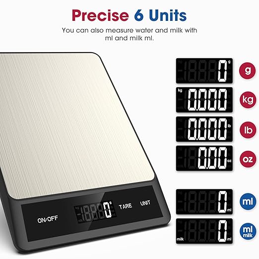 Mik-Nana Food Scale, Digital Kitchen Scale with 6 Units Tare Function & LCD Display, 11lb Stainless Steel Weight Grams and Ounces for Baking, Cooking and Meal Prep (Batteries Included)