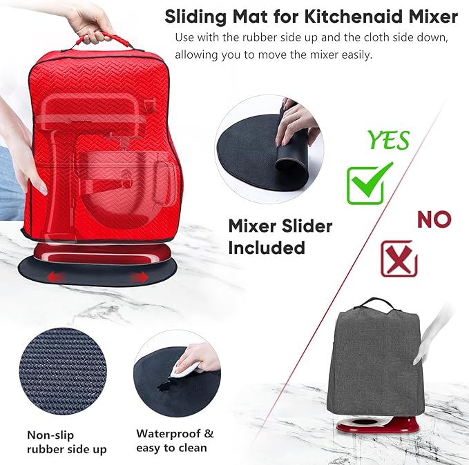 BAGSPRITE Stretchy Stand Mixer Cover with Appliance Slider- Washable Appliance Cover Compatible with Kitchenaid Mixer5/4.5 Quart - Dust Cover with Pockets for Kitchen Aid Accessories and Attachments