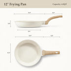 CAROTE Non Stick Frying Pan Skillet, Omelet Pan, Healthy Non Toxic Granite Chef Pan, Induction Compatible Egg Frying Pan with Heat-Resistant Handle, PFOA-Free, Cream White, 12"