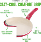 GreenLife Soft Grip 1QT and 2QT Saucepan Set, Healthy Ceramic Nonstick, Non Toxic PFAS & PFOA-Free, Dishwasher Safe, Glass Lids, Stay-Cool Handles, Easy Clean Cookware, Kitchen Essentials, Red