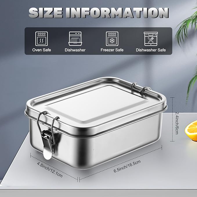 Umigy 8 Pcs Stainless Steel Food Containers 850ml Metal Bento Lunch Box Stainless Steel Food Storage Containers, Lockable Clips to Leak Proof, Reusable Dishwasher Snack Boxes for Work