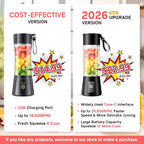 Cordless Portable Personal Size Blender - Mini Blender Make Smoothies and Shakes, 380Ml BPA Free Travel Cup, Powerful Blending Suit in Office/Home/Gym, Mother's Day