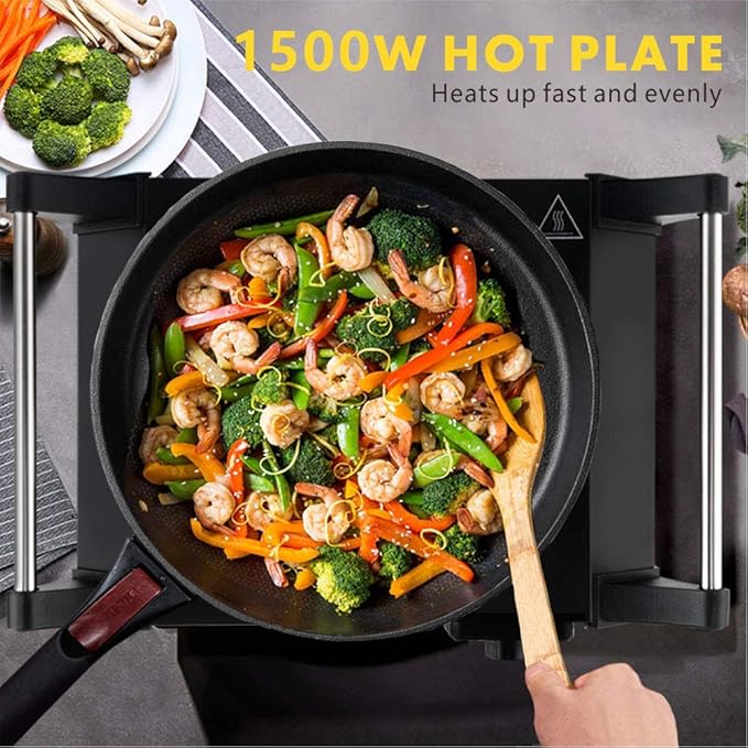 Techwood Hot Plate Portable Electric Stove 1500W Countertop Single Burner with Adjustable Temperature & Stay Cool Handles, 7.3” Cooktop for Dorm Office/Home/Camp, Compatible for All Cookwares