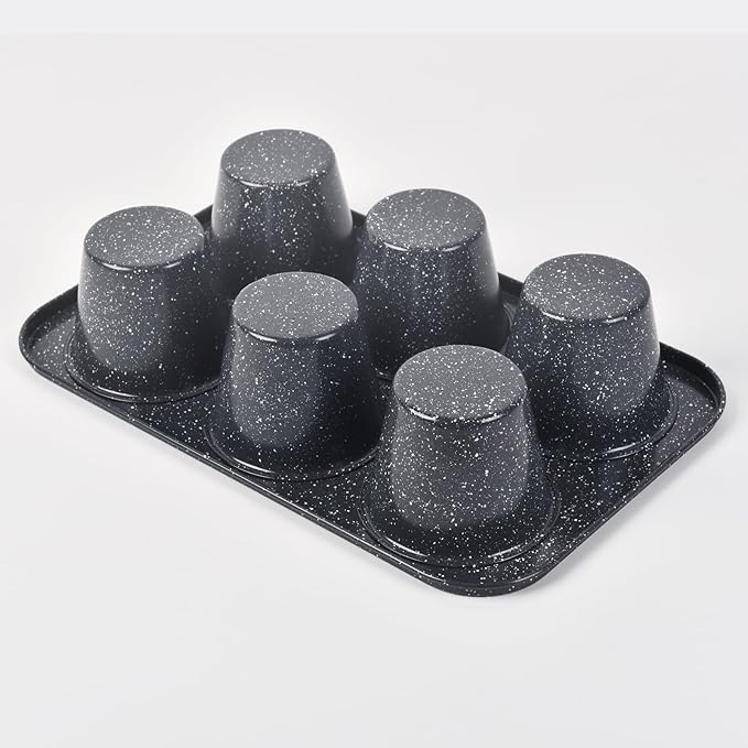Non-Stick Popover Pans - 6-Cavity High Carbon Steel Tray Mold for Baking, Stainless Steel Jumbo Size for Premium Muffins, Homemade Cupcakes, Breads - Professional Bakery Kitchen Oven (Black)