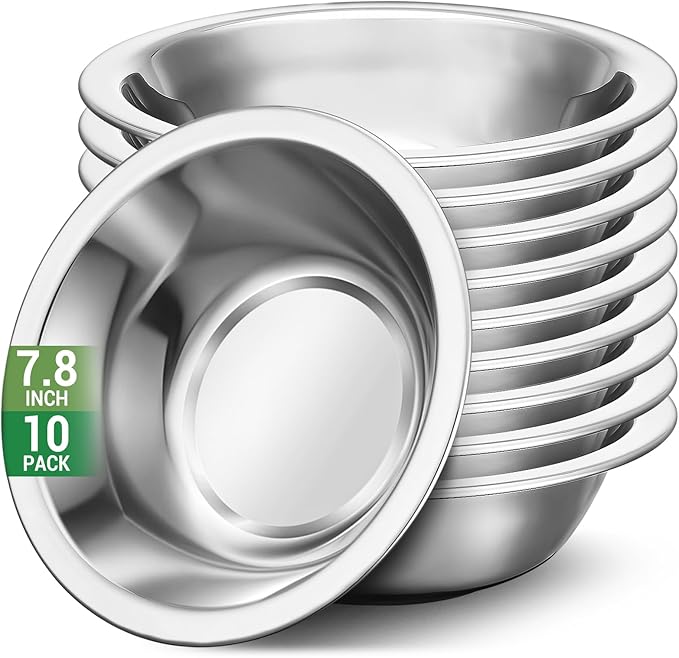 304(18/8) Stainless Steel Mixing Bowls for Kitchen, 10 Pack 7.8" 28.89 fl.oz Metal Mixing Bowls Set Stackable for Baking Serving Cooking Food Prep Storage Dishwasher Safe Lightweight