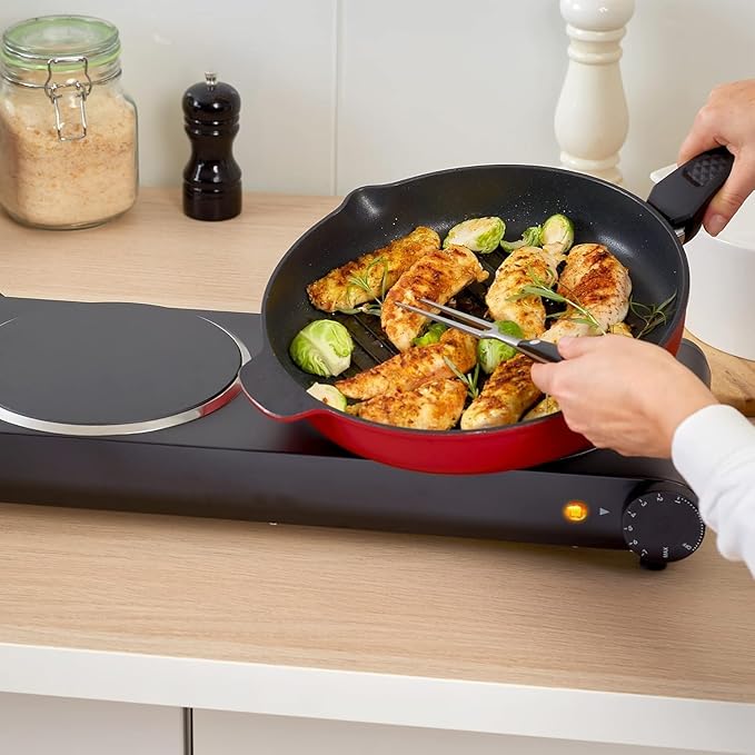 1800W Dual Infrared Burner Electric Hot Plate, High Power for Fast Cooking, 7 Inch Ceramic Glass Portable Electric Stove with Adjustable Temperature Control, Upgraded Version