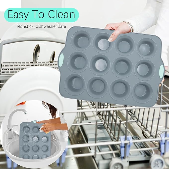 To encounter 2Pack Silicone Muffin Pan with Metal Frame, 12 Cup Regular Size Cupcake Pan, Non-Stick Baking Tray, Food Grade Baking Molds for Oven, Dishwasher Safe