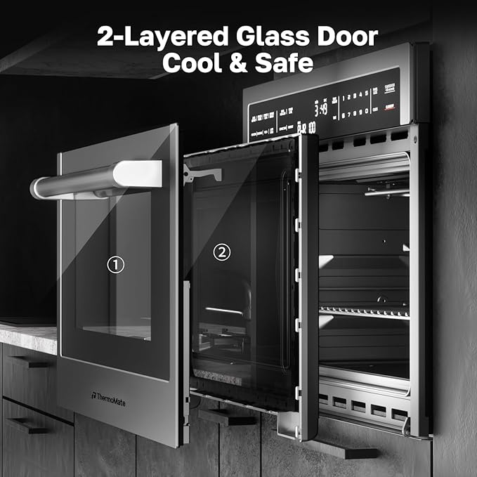 24 Inch Built-in Microwave and Convection Oven Combination, ThermoMate 1.6 Cu. Ft. Wall Oven Microwave Combos, 1000 Watt Power, Sensor Cook, Touch Control LCD Display, Stainless Steel Finish