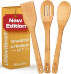 Riveira Bamboo Wooden Spoons for Cooking 3-Piece, Apartment Essentials Wood Spatula Spoon Nonstick Kitchen Utensil Set Premium Quality Housewarming Gifts for Everyday Use