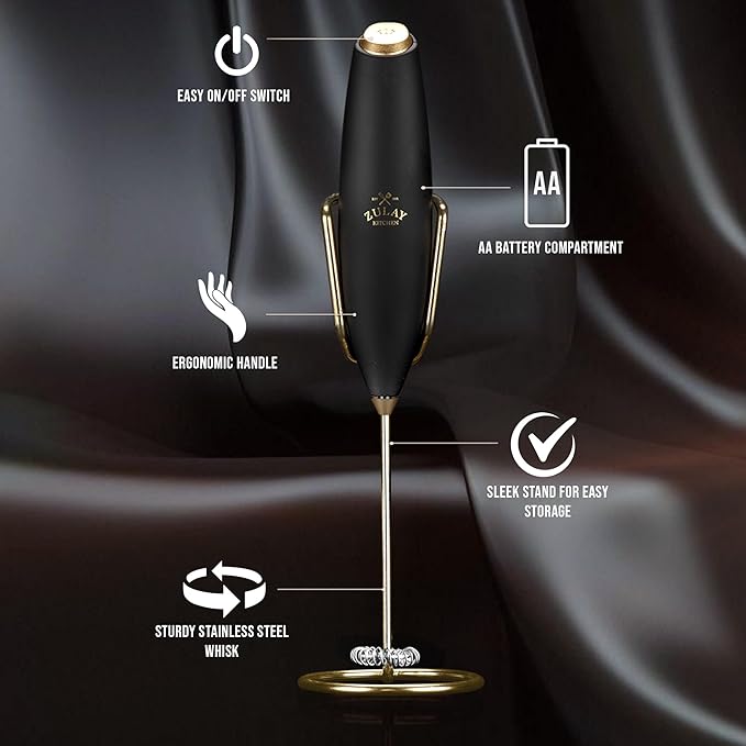 Zulay Kitchen Executive Series Luxury Gift Milk Frother with 4 Duracell Batteries – Handheld Electric Foam Maker for Coffee, Lattes & Hot Chocolate – Deluxe Finish, Ultimate Gift for Coffee Lovers