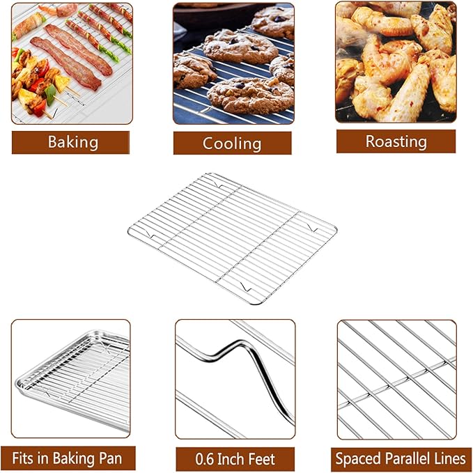 P&P CHEF 14" Roaster Roasting Pan with Baking Rack and V-shaped Rack, Stainless Steel Rectangular Lasagna Pan with Handles for Turkey Chicken, Healthy & Dishwasher Safe, 3 Pieces, Silver