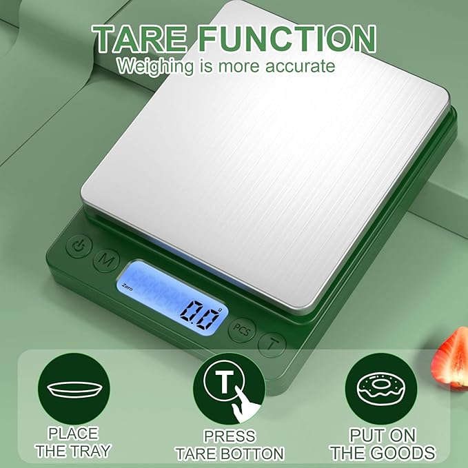 Digital Food Scale for Food Ounces and Grams，YONCON 3000g/0.1gram Accuracy Multifunctional Kitchen Scale for Cooking, Baking | Small Size for Easy Storage | Tare Function