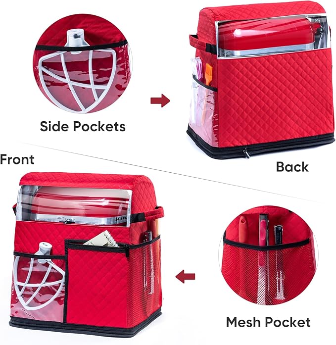 BAGSPRITE Stand Mixer Cover with Detachable Appliance Sliders Base Compatible with KitchenAid Mixer-Storage Bag for 6/7/8 Quart with Pockets for Kitchen Aid Accessories and Attachments