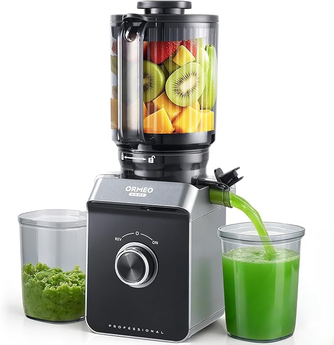 Cold Press Juicer, ORMEO HOME Masticating Juicer Machines with 5.5" Large Feed Chute Fit Whole Vegetables & Fruits, with Pulp Seperation 99.6% Juice Purity, Quiet Motor Easy to Clean BPA Free