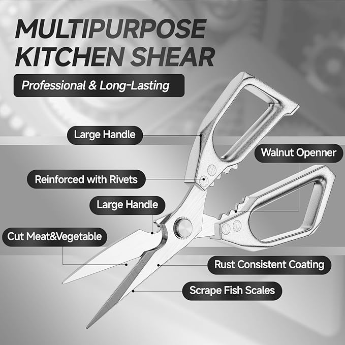 2-Pack Heavy Duty Stainless Steel Kitchen Scissors-All Purpose Heavy Duty Poultry Shears for Meat,Chicken Bones and Turkey,Dishwasher Safe Sharp Japanese Cooking Shears, Gifts for Women