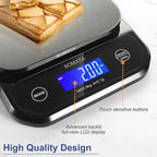 BOMATA Waterproof Kitchen Scale, 0.1g/0.01oz High Precision, 5kg/11lb, Washable, USB Rechargeable, Digital Scale for Food,Cooking, Baking, Weight Loss, Grey