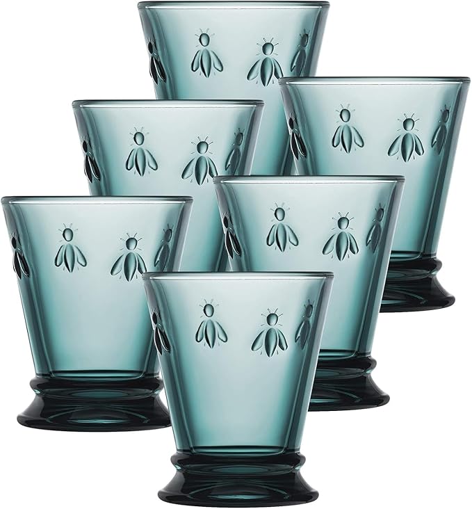 La Rochere Napoleon Bee Blue Tumbler Set of 6 – La Rochere Bee Glassware Sets – Fancy Glassware Drinking Glasses (9 oz)