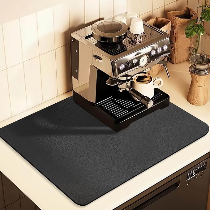 Coffee Mat for Countertops ,Coffee Bar Accessories Fit Under Coffee Maker Espresso Machine, Absorbent Hide Stain Rubber Mat for Countertop ,Dish Drying Mat for Kitchen Counter (Dark Gray, 16"x24")