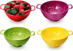 Baderke 4 Pack Mini Colander for Kitchen Plastic Berry Strainer with Double Handles 7.5 x 6 x 3 Inch Small Colander Strainer for Fruits Vegetables Food (Green, Purple, Red, Lemon Yellow)