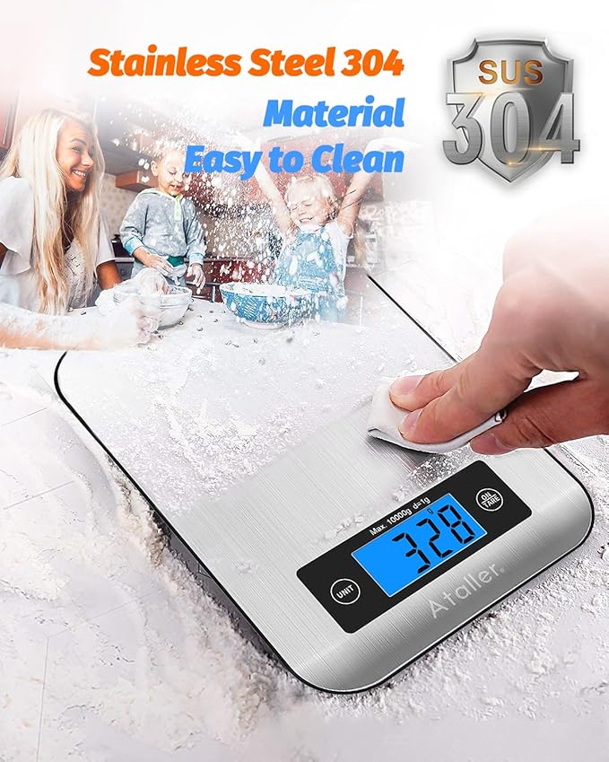 Ataller Smart Food Scales with Nutritional Calculator, Smartphone App with 26 Nutrients Tracking, Calorie, Marco, Digital Kitchen Weight Grams and Ounces for Weight Loss, 11 Pounds, Stainless Steel