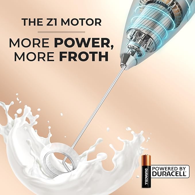 Zulay Kitchen Powerful Milk Frother Wand With 4 AA Duracell Batteries - Ultra Fast Handheld Drink Mixer - Electric Whisk Foam Maker for Coffee, Lattes, Cappuccino, Matcha & Creamer - Aqua