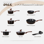 Kitchen Academy Induction Pots and Pans Set Non Stick - 12 Pcs Nonstick Kitchen Cookware Set, Black Hammered Cooking Pans Set