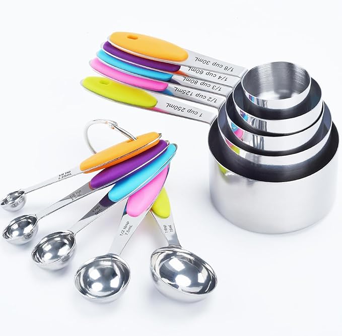 Measuring Cups and Spoons Set of 10 Piece, 18/8 Stainless Steel Nesting Measuring Cups Set for Cooking, Measuring Spoons Set