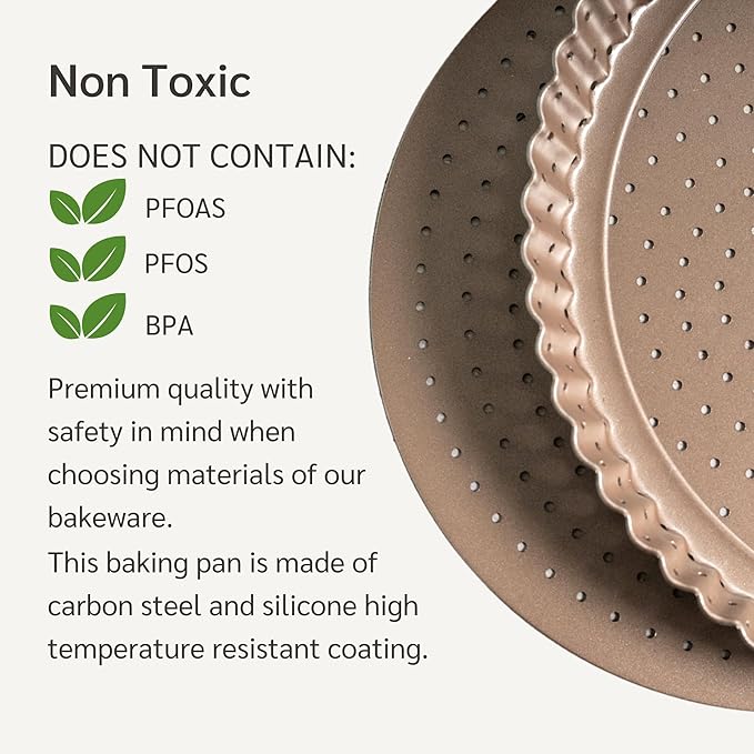 HAPPIELS Nonstick 9 Inch Tart Pan with Removable Bottom | PFOA & BPA Free Non Toxic Fluted Pie & Quiche Tin | Best Perforated Non Stick Nontoxic 9in Molds with Holes for Baking