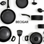 BECIGAR Black Ceramic Pots and Pans Set, 15PCS Nonstick Set Ceramic Cookware Set, Nonstick Pan Pots and Pans Set Non Stick Cookware set