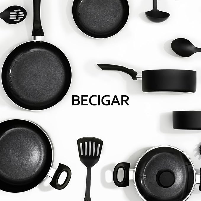 BECIGAR Black Ceramic Pots and Pans Set, 15PCS Nonstick Set Ceramic Cookware Set, Nonstick Pan Pots and Pans Set Non Stick Cookware set
