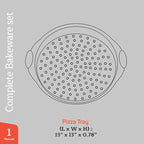 Non-Stick Pizza Pan with Silicone Handle 1 Pack, 13 Inch Round Carbon Steel Tray with Perforated Holes, Dishwasher & Oven Safe Up To 450°F, PFOAPFOSPTFE Free, Durable Nonstick Gray Coating