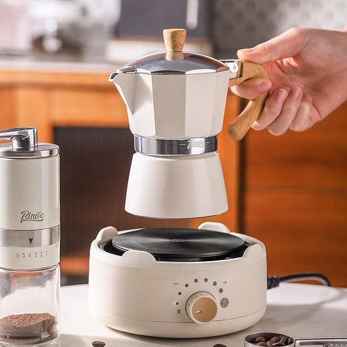 Bincoo Espresso Maker Stovetop,Camping Moka Pot 2 Cup/120ML,Stove Top Espresso Italian Coffee Maker,Easy to Use (White)