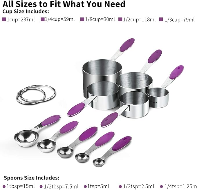 U-Taste 10 Piece Measuring Cups and Spoons Set in 18/8 Stainless Steel (Purple)