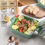 Sweejar Ceramic Baking Dish, 9 x 9 Cake Baking Pan for Brownie, Porcelain Square Bakeware with Double Handle for Casserole, Lasagna, Family Dinner (Light Green)