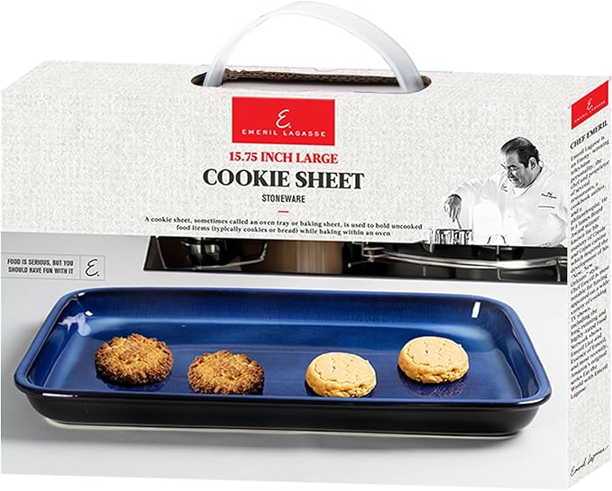 Emeril Lagasse Large Stoneware Baking Sheet – Non Stick Stoneware Cookie Sheet & Baking Tray, Oven Safe Baking Trays for Oven, Ceramic Sheet Pan, 15.75"