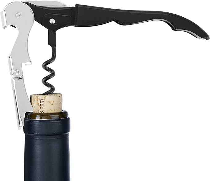 True Truetap Double Hinged Waiter's Corkscrew Wine Opener, Stainless Steel Wine Bottle Opener with Built In Foil Cutter, Home Bar Tools, Bar Cart Accessories, Wedding Gifts, Set of 1, Black
