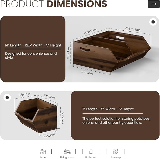 HOLANA Acacia Potato and Onion Storage Bin - Stackable Wooden Storage Bins - Pantry Baskets Organization and Storage - Onion and Potato Storage Bins for Kitchen Storage Organization