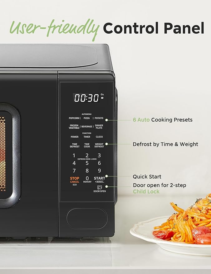 COMFEE CMO-C20M1WB Countertop Microwave Oven, 0.7 cu.ft Small Microwave with 11 power levels,Turntable Reset Function, Speedy Cooking, Weight/Time Defrost, Memory function, Children Lock, 700W