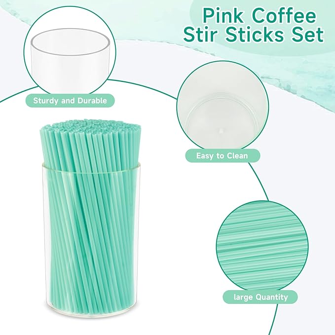 500 Pcs Blue Aqua Coffee Stir Sticks Set Mint Blue Cocktail Straws Coffee Stirrers Holder Acrylic Stir Stick Holder Bar Straws Drink Stirrers for Bar Tea Party Supplies Restaurant Decor 2.7 * 4 Inch