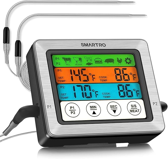 SMARTRO ST54 Dual Probe Digital Meat Thermometer for Cooking Food Kitchen Oven BBQ Grill with Timer Mode and Commercial-Grade Probes