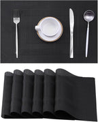 Leetaltree Black Frame Placemats Set of 6 - Heat Resistant Non-Slip Place mats for Dining Table, Washable Durable PVC Vinyl Woven Table Mats（Black Frame, 6）