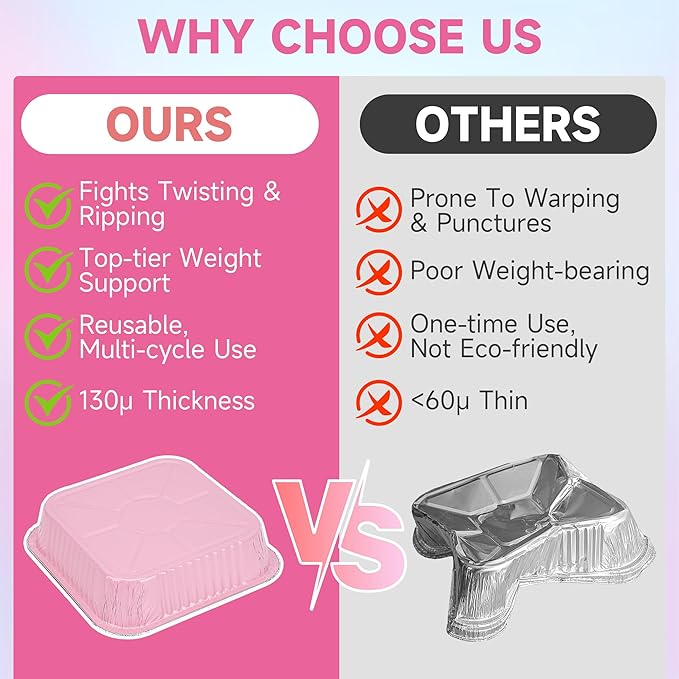 (35 Pack)Pink 8x8 Inch Disposable Aluminum Foil Pans&Square Cake Pans for Parties, Clear Plastic Lids,Eco-Friendly Baking Trays with Stickers&Cake Spoons,Picnics,Casseroles,Takeout,Recyclable Cookware