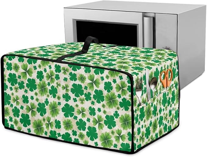 Four Leaf Clover Print St. Patrick's Day Toaster Oven Cover Anti Scratch Microwave Cover for Kitchen Countertop Appliance Dust Protector Decorative Oven Accessories, Green, S