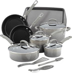 Rachael Ray Brights Nonstick Cookware Pots and Pans Set, 14 Piece, Sea Salt Gray