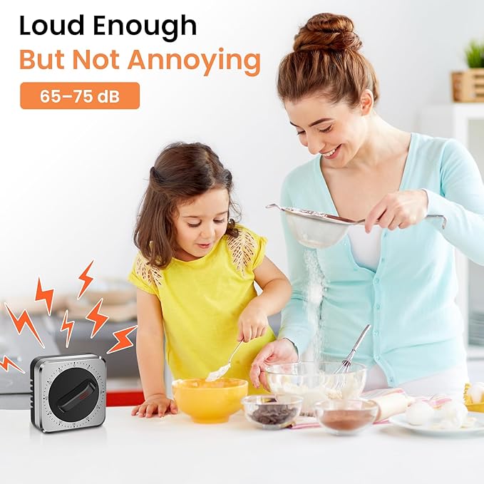 Mechanical Kitchen Timer with Magnet: Wind Up Cooking Timer Clock with Loud Alarm, Kitchen Timers for Cooking, No Battery Manual Food Timer for Baking, BBQ, Seniors & Daily Reminders
