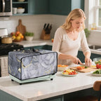 Marble Rose Flower Print Toaster Oven Cover, Stain-Resistant Air Fryer Cover with Storage Pocket, Kitchen Decorative Oven Protector, Black Grey Gold, (Small-14.5*18.46*9 inches)