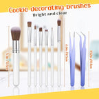 Sinmoe 10 Pieces Cake Candy Decorating Brushes Tools Cookie Decoration Brushes Pastry Brush and Stainless Steel Straight and Curved Tip Tweezers Pasta Tweezers for Baking Fondant (Macaron Color)