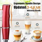 Nahida Rechargeable Milk Frother Wand for Coffee Include Stand - Red