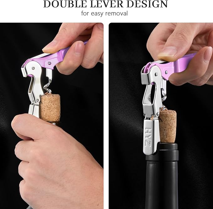 HYZ 2-Pack Wine Opener Waiter Corkscrew, Professional Wine Key for Servers, Bartender with Foil Cutter, Manual Wine Bottle Opener Double Hinged (Light Purple)